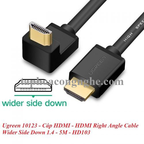 Ugreen 10123 5M màu Đen Cáp tín hiệu HDMI chuẩn 1.4 đầu bẻ góc 90 độ HD103 30010123